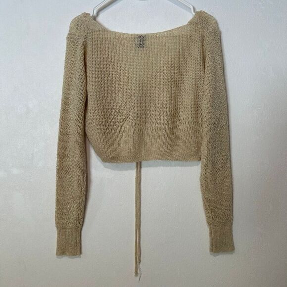 Princess Polly Ally Knit Sweater Beige Ruched Front Crop Top S/M - Picture 3 of 6